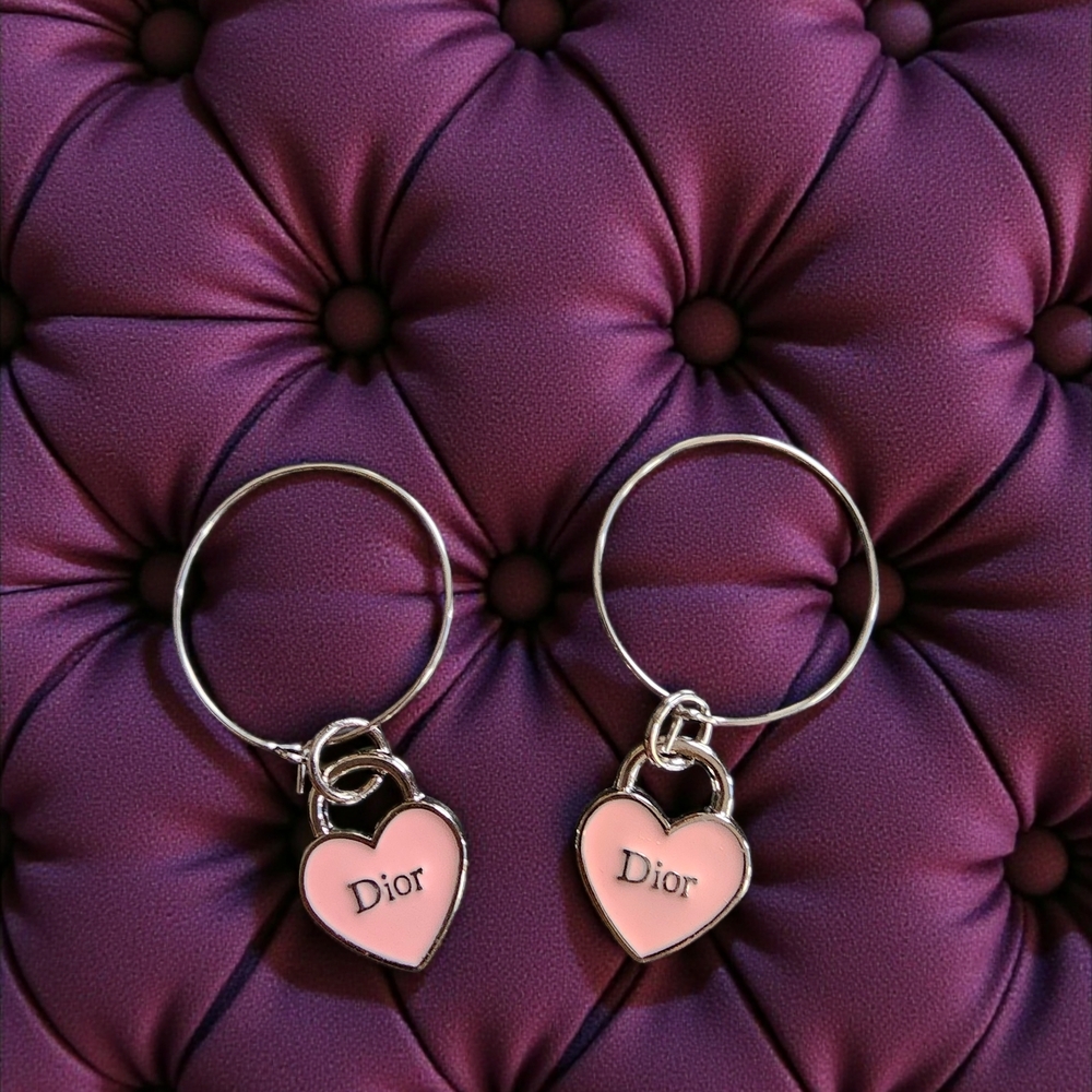 Dior Light Pink Heart Zipper Pull Charm Pendants/Earrings